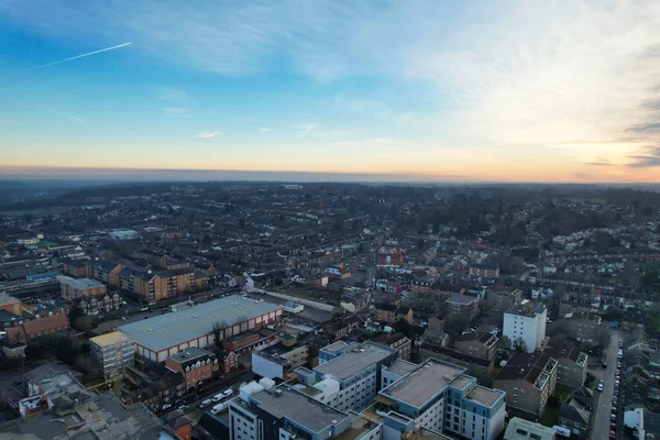 イングランド イギリス ルトン 2023年1月22日 イングランドの近代的 歴史的な町 ルトン市中心部の高角度ドローンビュー — ストック写真