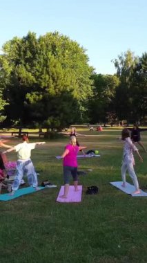 ENGLAND, LUTON TOWN - 04th April 2022: Genç İngiliz Kadınlardan oluşan bir grup, Wardown Halk Parkı Yüksek Açılı Görüntü Parkı 'nda egzersiz yapıyor. Luton Kasabası 'nda Parlak Güneşli Gün