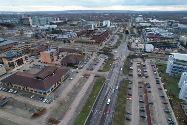 İngiltere 'nin Milton Keynes şehrinin Panoramik Yüksek Açılı Manzarası