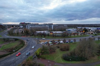 İngiltere 'nin Milton Keynes şehrinin Panoramik Yüksek Açılı Manzarası