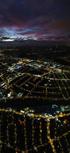 Flygfoto Över Upplysta Staden Natten — Stockfoto