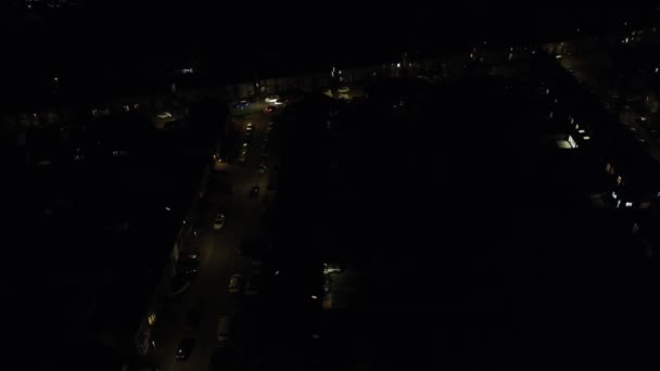 Flygbilder Belysta Brittiska Luton Town Strax Efter Solnedgången Och Natten — Stockvideo