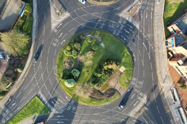 UNITED KINGDOM, LUTON - 5TH FEBRUARY, 2023: High Angle Panoramic View of Retail Park and Central Dunstable Town 