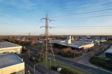 UNITED KINGDOM, LUTON - 5TH FEBRUARY, 2023: High Angle Panoramic View of Retail Park and Central Dunstable Town 