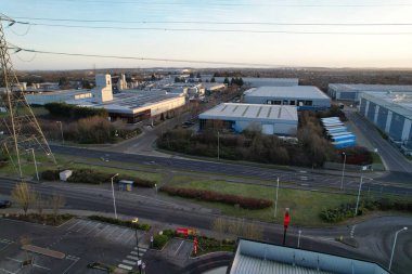 UNITED KINGDOM, LUTON - 5TH FEBRUARY, 2023: High Angle Panoramic View of Retail Park and Central Dunstable Town 