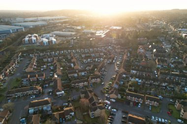 UNITED KINGDOM, LUTON - 5TH FEBRUARY, 2023: High Angle Panoramic View of Retail Park and Central Dunstable Town 