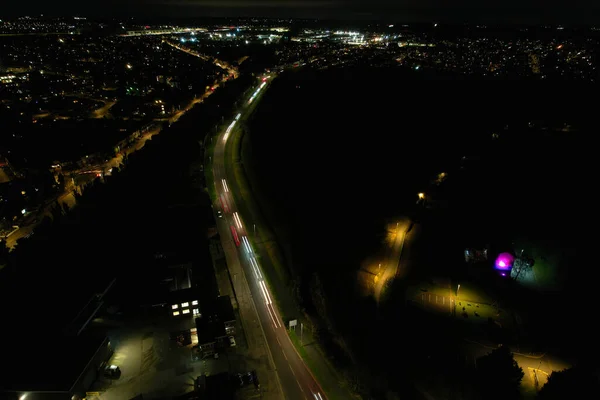 Luftaufnahme Der Beleuchteten Stadt Bei Nacht — Stockfoto
