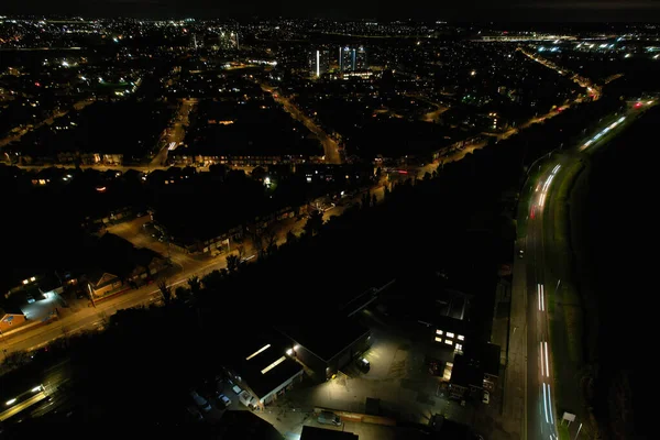 Letecký Pohled Osvětlené Město Noci — Stock fotografie