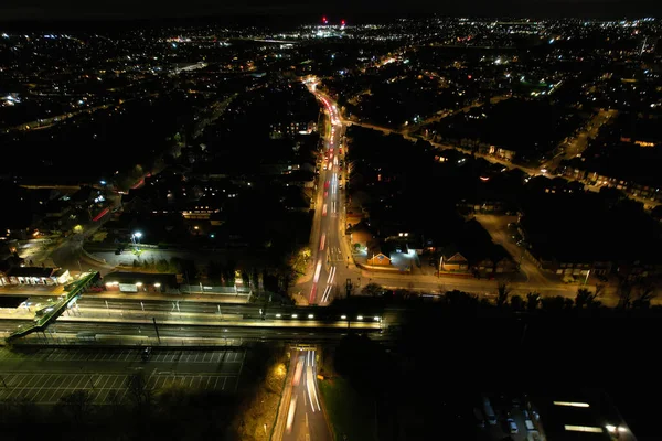 Vista Aérea Ciudad Iluminada Por Noche — Foto de Stock