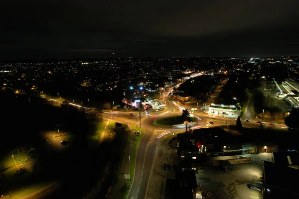 Vista Aérea Ciudad Iluminada Por Noche — Foto de Stock
