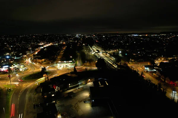 Vista Aérea Cidade Iluminada Noite — Fotografia de Stock