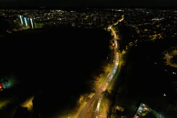 Vista Aérea Ciudad Iluminada Por Noche —  Fotos de Stock