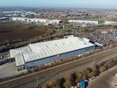 UNITED KINGDOM, BEDFORD - 6TH FEBRUARY, 2023: Aerial View of Kempston Business Retail Park Which is Located Near to Bedford Town of England