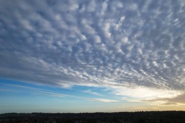 High Angle View of Blue Sky and Colours of Clouds over Great Britain During Sunset