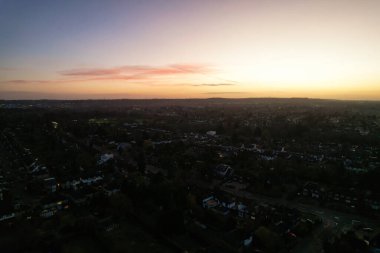 High Angle View of Central Luton City and Buildings During Sunset
