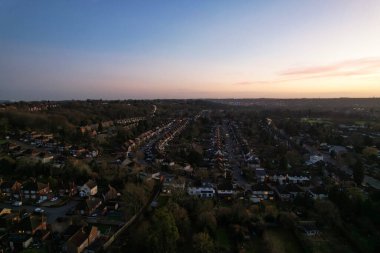 High Angle View of Central Luton City and Buildings During Sunset
