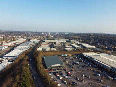 UNITED KINGDOM, LUTON - 15TH FEBRUARY, 2023: Drone View of Chaul End Lane Retail Park at Daytime