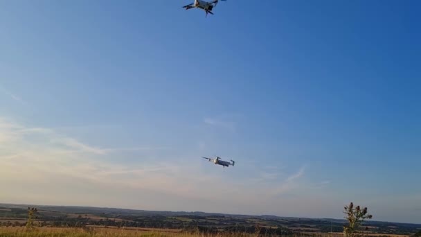 Drone Flight Open Field Sharpenhoe Clappers Valley England Sunset — Stock Video
