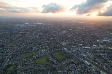 High Angle View of Orange Clouds over City