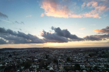 High Angle View of Orange Clouds over City