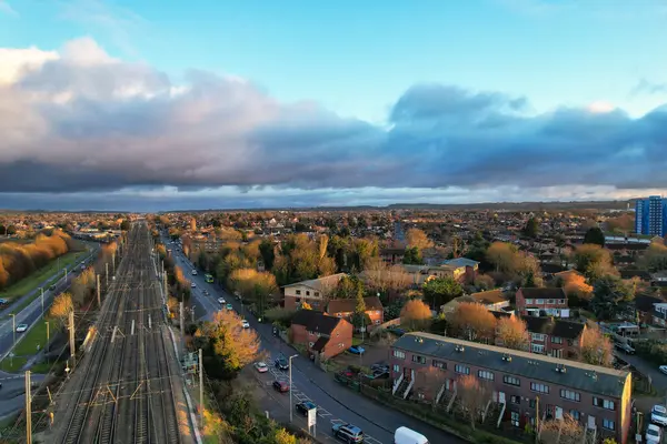 Flygfoto Över Luton City Solnedgången — Stockfoto
