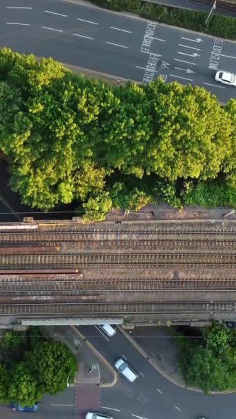 British Rail Tracks Passing England Drone Camera View — Vídeo de Stock