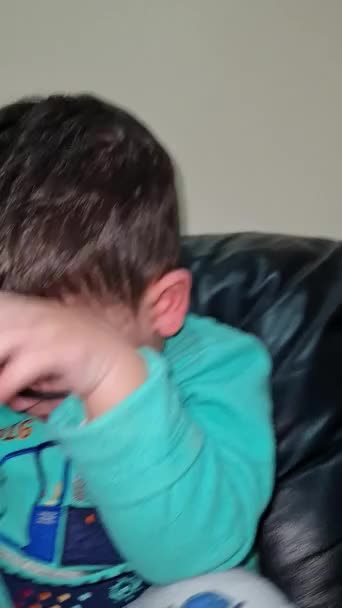 Closeup Footage Cute Asian Baby Boy Playing Home Interior Dalam — Stok Video