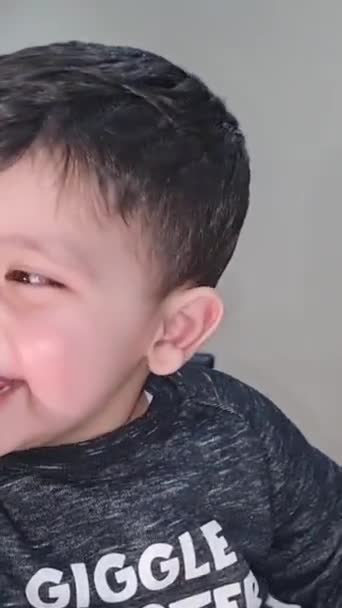 Cute Asian Pakistani Baby Closeup Footage Cute Boy Home — Stock Video