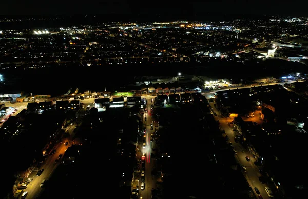 Великобритания Англия Лутон 2023 Январь Иллюминированный Вид Английского Города Ночью — стоковое фото