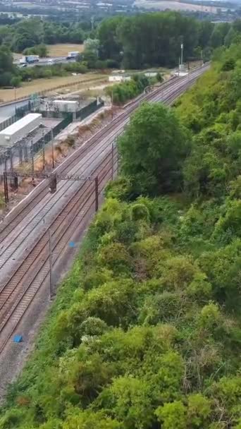 Zug Auf Gleis Leagrave London Luton Station England Luftaufnahme Und — Stockvideo