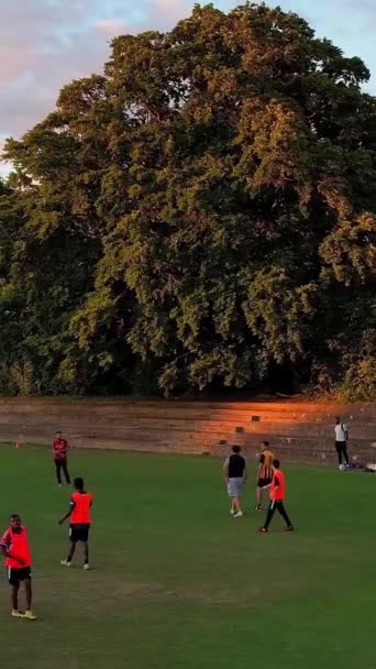 英格兰 2023年3月11日 年轻人在城市公园踢足球的慢镜头 — 图库视频影像