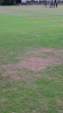 İngiltere, İngiltere, LUTON - 11 Mart 2023: Şehir parkında futbol oynayan gençlerin yavaş çekim görüntüleri 