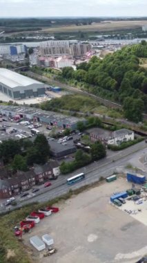 Aerial view high angle footage of modern car park in the building and roof top at City centre of Luton Town of England UK