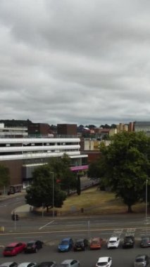 Aerial view high angle footage of modern car park in the building and roof top at City centre of Luton Town of England UK