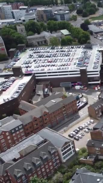 Aerial View High Angle Footage Modern Car Park Building Roof — Vídeo de Stock