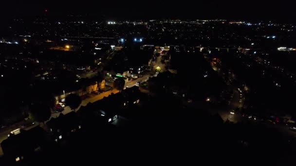 Gyönyörű Légi Kilátás Luton Város Anglia Éjjel Nagy Látószögű Felvétel — Stock videók