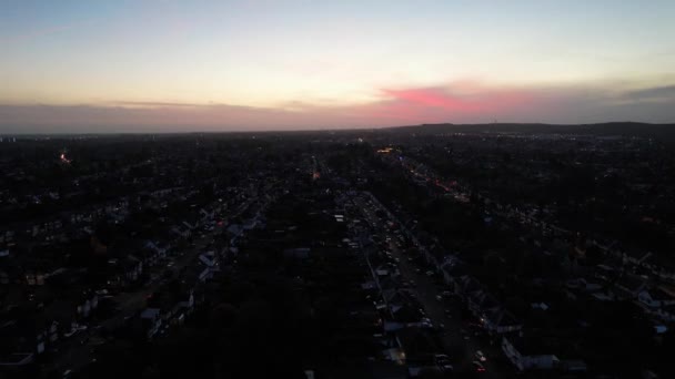 Великолепный Вид Воздуха Город Лутон Англии Ночью Съемка Высоким Углом — стоковое видео