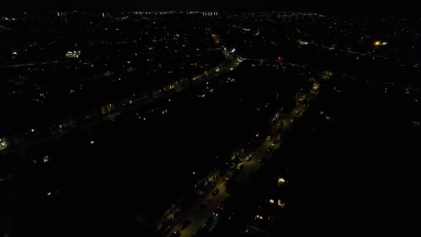 Υψηλής Γωνίας Φιλμ Φωτισμένης Πόλης Νύχτα — Αρχείο Βίντεο