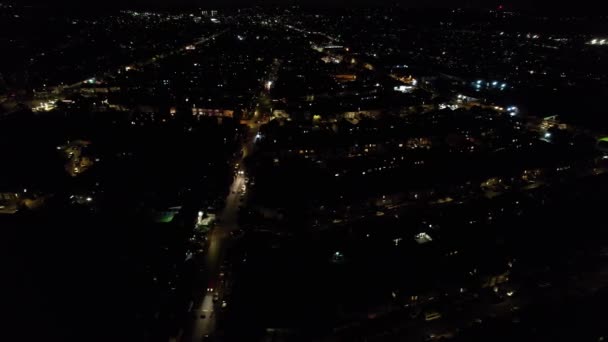 Vanuit Lucht Uitzicht Stad Nachts — Stockvideo