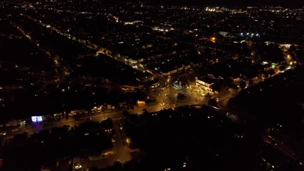 Vista Aérea Ciudad Por Noche — Vídeos de Stock
