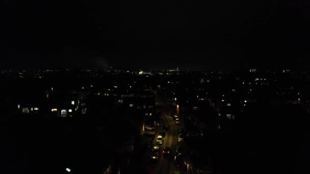 Vysokoúhlé Záběry Osvětleného Města Noci — Stock video