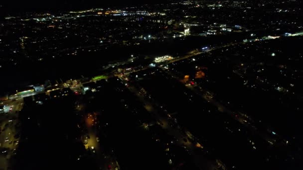 Magas Szögű Felvételek Megvilágított Városról Éjszaka — Stock videók