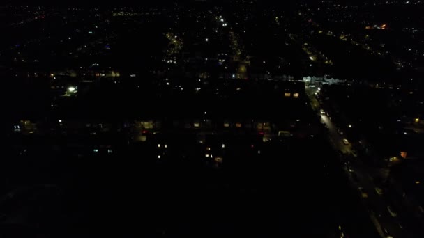 Vakre Flyfoto Levende Fyrverkeri Opplyste Veier Natten – stockvideo