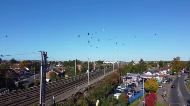 Vlak Kolejích Nádraží Leagrave London Luton Anglii Letecký Pohled Vysokoúhlé — Stock video