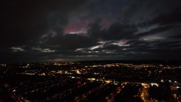 Υψηλής Γωνίας Φιλμ Φωτισμένης Πόλης Νύχτα — Αρχείο Βίντεο