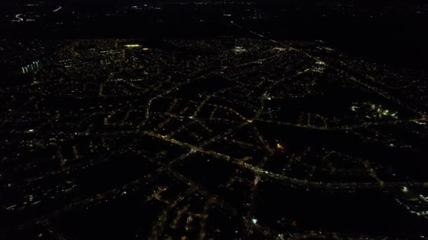 Filmación Ángulo Alto Ciudad Iluminada Por Noche — Vídeos de Stock