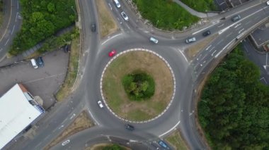Aerial footage by drone high angle view of London Luton City of England with Buildings