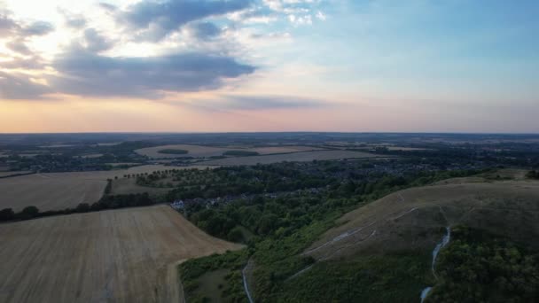 Luchtfoto Van Mooiste Landschap Van Het Britse Platteland Van Engeland — Stockvideo