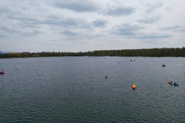 İngiltere, Milton Keynes 'deki Willen Gölü ve Park' ın Hava Görüntüsü