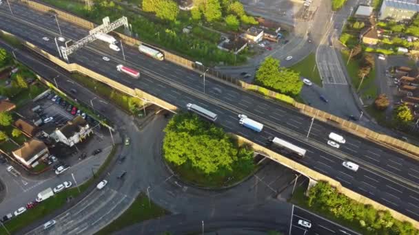 High Angle Footage British Motorways Busy Evening Time Junction Toddington — 비디오